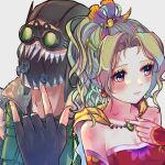  1boy 1girl apex_legends cape crossover earrings final_fantasy final_fantasy_vi fingerless_gloves gloves goggles green_hair jewelry mask mouth_mask octane_(apex_legends) ponytail portrait tina_branford 