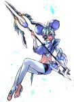  1girl blue_hair breasts dark_skin lance large_breasts negresco polearm praxis_(xenoblade) short_hair simple_background solo violet_eyes weapon white_background xenoblade_chronicles_(series) xenoblade_chronicles_2 