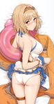  1girl akita_hika ass bangs bare_shoulders bikini blonde_hair blush breasts brown_eyes collarbone dakimakura_(medium) djeeta_(granblue_fantasy) granblue_fantasy hairband highres large_breasts looking_at_viewer short_hair swimsuit 