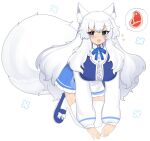  1girl animal_ear_fluff animal_ears blue_eyes blue_skirt breasts food indie_virtual_youtuber lumi_(merryweather) meat plushcharm skirt solo tail virtual_youtuber white_hair wolf_ears wolf_girl wolf_tail 