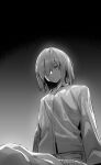  1boy absurdres bangs breasts fate/grand_order fate_(series) greyscale hair_over_one_eye highres hxd large_breasts long_sleeves mash_kyrielight monochrome short_hair 