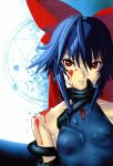  blood blue_hair flat_chest frown hair_ribbon hakua_ugetsu highres kagano_ai magical_girl mahou_shoujo_ai red_eyes ribbon short_hair tentacle tentacles tentacles_under_clothes wet 