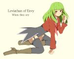  green_hair leviathan_(umineko) natsunagi_takaki necktie red_eyes skirt thigh-highs thighhighs umineko_no_naku_koro_ni vest 