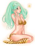  aqua_hair bikini horns long_hair lum mophat oni sakakibara_mizuki solo swimsuit tiger_print urusei_yatsura 