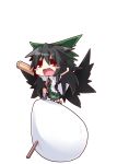  black_hair blush blush_stickers chibi egg outstretched_arms red_eyes reiuji_utsuho reku ribbon spread_arms touhou weapon wings 