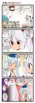  :d ^_^ blue_hair closed_eyes comic dei_shirou folding_chair fujiwara_no_mokou hat highres kamishirasawa_keine kappa lavender_hair long_hair open_mouth orenji_zerii sitting smile solid_circle_eyes steepled_fingers table television touhou translated translation_request 