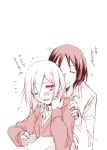  christa_renz comic freckles hug hug_from_behind monochrome musukichi shingeki_no_kyojin short_hair translation_request ymir_(shingeki_no_kyojin) 