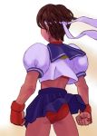  brown_hair buruma capcom fingerless_gloves gloves headband kasugano_sakura school_uniform serafuku short_hair street_fighter taka-san 