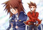  brown_eyes brown_hair father_and_son kratos_aurion lloyd_irving short_hair simple_background tales_of_symphonia 