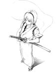  konpaku_youmu_(ghost) monochrome myon ready_to_draw sheath sheathed sketch sword touhou weapon wuliao555 
