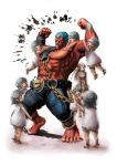  belt blue_hair capcom child children family father_and_daughter hakan hakan&#039;s_wife hakan's_daughters hakan's_wife height_difference highres ikeno_daigo manly muscle official_art realistic red_skin size_difference street_fighter street_fighter_iv 