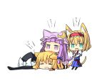  alice_margatroid animal_ears cat_ears cat_tail chibi hat hat_removed headwear_removed kemonomimi_mode kirisame_marisa mukyuu nabeshima_tetsuhiro patchouli_knowledge ribbon tail touhou wavy_mouth 