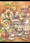  6+girls alice_margatroid blonde_hair blue_eyes book chibi cowering dual_persona flandre_scarlet hat hong_meiling hounori izayoi_sakuya multiple_girls patchouli_knowledge purple_hair red_hair redhead remilia_scarlet silver_hair touhou 