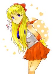  aino_minako artemis_(sailor_moon) aya_tori bishoujo_senshi_sailor_moon blonde_hair blue_eyes bow cat choker elbow_gloves gloves magical_girl orange_dress sailor_senshi sailor_uniform sailor_venus tiara white_background 