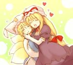  2girls annoyed cheek_to_cheek eijima_moko hat heart hug multiple_girls ribbon touhou yakumo_ran yakumo_yukari 