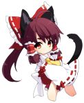  cat_ears cat_tail chibi hakurei_reimu kemonomimi_mode kiri_futoshi lowres ribbon tail touhou 