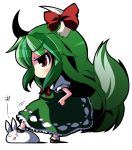  chibi crazy_developers ex-keine green_hair horn_ribbon horns kamishirasawa_keine long_hair rabbit red_eyes ribbon touhou 