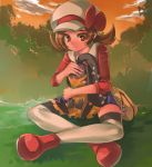  brown_eyes brown_hair hat hat_ribbon hitoto hug indian_style kotone_(pokemon) mawile pokegear pokemon pokemon_(game) pokemon_gsc red_ribbon ribbon short_hair sitting thighhighs twintails 