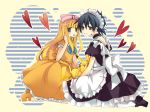  black_hair blonde_hair crossdressinging dual_persona enmaided heart iku2727 maid pikachu pokemon pokemon_(anime) ribbon satoko_(pokemon) satoshi_(pokemon) simple_background trap 