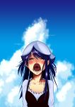  amanchu bad_id blue_hair blush closed_eyes cloud clouds hat long_hair marble_(pixiv) ooki_futaba open_mouth sky sobbing solo tears 