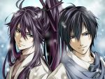  black_hair kaito kamui_gakupo long_hair male mocchiri_oyaji multiple_boys ponytail purple_hair short_hair smile vocaloid 
