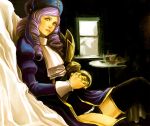  bad_id dlanor_a_knox drill_hair eiserne_jungfrau gloves hat purple_hair realistic sitting thigh-highs thighhighs thighs tsuyomaru umineko_no_naku_koro_ni yellow_eyes 
