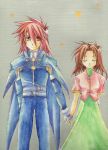   anna_irving brown_hair couple closed_eyes kratos_aurion redhead short_hair simple_background smile tales_of_symphonia  