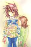  anna_irving bouquet couple kratos_aurion redhead short_hair simple_background tales_of_symphonia 