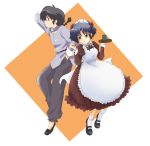  1girl alternate_costume back-to-back back_to_back black_hair brown_eyes chinese_clothes couple enmaided hair_ornament maid morie pigtail ranma_1/2 saotome_ranma short_hair tendou_akane 