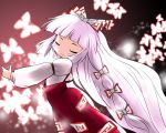  blush bow chibi closed_eyes fujiwara_no_mokou hair_bow highres long_hair silver_hair solo touhou white_hair yume_shokunin 