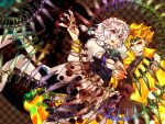  braid crossover danmaku dio_brando discharge_cycle izayoi_sakuya jojo_no_kimyou_na_bouken knife m.u.g.e.n maid maid_headdress mugen_(game) rainbow red_eyes touhou white_hair 