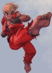  blonde_hair feet foreshortening ken_masters kicking male muscle street_fighter taka-san tatsumaki_senpuukyaku 