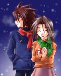   anna_irving brown_hair couple closed_eyes gift kratos_aurion short_hair smile snow tales_of_symphonia  