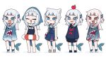  5girls absurdres alternate_costume alternate_persona animal_costume animal_ears animal_hood bag bangs blood blood_on_face bloody_clothes bloody_hands bloop_(gawr_gura) blue_eyes blue_hair blue_hoodie blue_sailor_collar blue_skirt blue_swimsuit blunt_bangs buttons cat_ears fish_tail frilled_sleeves frills gawr_gura hair_cubes hair_ornament handbag highres holding holding_innertube hololive hololive_english hood hoodie innertube long_sleeves medium_hair miniskirt multicolored_hair multiple_girls name_tag neckerchief official_alternate_costume old_school_swimsuit one-piece_swimsuit open_mouth pleated_skirt red_eyes redhead sailor_collar sandals school_swimsuit school_uniform serafuku shark_costume shark_girl shark_hair_ornament shark_hood shark_print shark_tail sharp_teeth shirt shoes short_sleeves side_ponytail sidelocks silver_hair skirt skirt_set sleeves_past_wrists sneakers streaked_hair suspenders swimsuit tail tanosii_chan teeth tongue tongue_out torn_clothes two_side_up virtual_youtuber white_footwear white_shirt wide_sleeves 