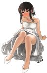  1girl alternate_costume bare_shoulders blush breasts collarbone dress ergot fubuki_(kancolle) green_eyes kantai_collection medium_breasts solo wedding_dress 