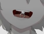  1boy :d absurdres avogado6 commentary_request diamond_(gemstone) diamond_ring facing_viewer glint grey_hair highres jewelry male_focus mouth_hold open_mouth original ring smile solo wedding_ring 