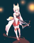 1girl absurdres android animal_ears bangs blonde_hair blue_eyes breasts cleavage_cutout clothing_cutout crossbow fox_ears fox_girl fox_tail gun highres holding holding_crossbow holding_gun holding_weapon ishiyumi kemonomimi_mode mechanical_arms mechanical_buddy_universe mechanical_legs medium_breasts momdroid_(mechanical_buddy_universe) red_skirt short_hair skirt solo tail weapon wide_sleeves 