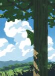  absurdres branch bug clouds cocoon day highres hyogonosuke metapod mountain no_humans outdoors pokemon pokemon_(creature) shade sky solo tree 