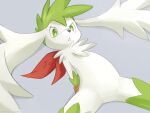  1other :&lt; ancesra androgynous animal_nose arms_behind_back bangs bdsm blurry blush body_fur bondage bound bound_arms commentary depth_of_field english_commentary furry gen_4_pokemon green_eyes green_fur green_hair grey_background head_wings highres legendary_pokemon light_blush lying mythical_pokemon on_back other_focus parted_lips personification pokemon rope shaymin shaymin_(sky) short_hair simple_background snout solo spiky_hair spread_legs teeth two-tone_fur v-shaped_eyebrows white_fur white_wings wings 