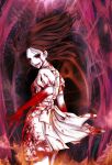  1girl alice:_madness_returns alice_(alice_in_wonderland) american_mcgee&#039;s_alice black_hair blood blood_on_face bloody_clothes bloody_hands bloody_tears breasts colored_sclera dress kusunoki_shii long_hair looking_at_viewer pantyhose smile solo 