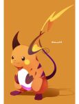  brown_eyes closed_mouth commentary_request full_body gen_1_pokemon jacknaiff no_humans orange_background paws pillarboxed pokemon pokemon_(creature) raichu smile standing toes twitter_username 
