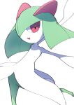  commentary_request gen_3_pokemon highres kirlia leg_up looking_at_viewer open_mouth pokemon pokemon_(creature) red_eyes sasaki_sue simple_background smile solo tongue white_background 