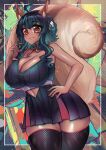  1girl absurdres animal_ears breasts curvy dark-skinned_female dark_skin hand_on_hip highres huge_breasts indie_virtual_youtuber looking_at_viewer miniskirt mole mole_under_eye osiimi second-party_source short_hair sif_avellana skirt squirrel_ears squirrel_girl squirrel_tail tail thick_thighs thigh-highs thighs virtual_youtuber 