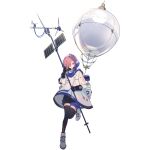  1girl balloon black_legwear blue_scarf blue_shorts cloud_print coat full_body girls_frontline girls_frontline_neural_cloud gloves hair_over_one_eye highres hood hood_up lightning_bolt_print long_sleeves looking_at_viewer mai_(girls_frontline_nc) official_art pink_eyes pink_hair scarf see-through shoes short_hair shorts sneakers solar_panel solo sun_print symbol-shaped_pupils thigh-highs transparent_background weather_vane white_coat white_footwear 