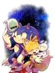  2boys :d ^_^ ^o^ blush closed_eyes closed_mouth fox_boy furry gloves green_eyes misuta710 multiple_boys multiple_tails open_mouth smile sonic_(series) sonic_colors sonic_the_hedgehog tail tails_(sonic) two_tails white_gloves wisp_(sonic) 