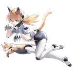  1girl :3 android animal_ears blonde_hair blue_eyes cat cat_ears cat_tail collar collared_shirt doll_joints fang full_body girls_frontline girls_frontline_neural_cloud highres idw_(girls_frontline) joints looking_at_viewer mechanical_hands mechanical_legs official_art open_mouth paw_pose shirt sleeves_rolled_up smile solo tail transparent_background twintails white_shirt 