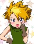  1boy angry blonde_hair blue_eyes digimon gloves ishida_yamato looking_at_viewer male solo star tongue_out 