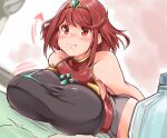  1girl bottle breasts exercise highres huge_breasts jewelry kurokaze_no_sora one-piece_swimsuit push-ups pyra_(pro_swimmer)_(xenoblade) pyra_(xenoblade) red_eyes redhead short_hair swimsuit training water xenoblade_chronicles_(series) xenoblade_chronicles_2 