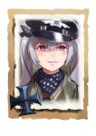  1girl bangs closed_mouth company_of_heroes german_army grin hair_between_eyes hair_ribbon hat long_hair military military_hat military_jacket military_uniform open_mouth original portrait purple_hair ribbon smile solo teeth twintails uniform violet_eyes world_war_ii zhainan_s-jun 