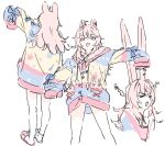  &gt;_&lt; 1girl animal_ears bangs braid drawfag from_behind long_hair multiple_views no_pants phase_connect pink_eyes pink_hair pipkin_pippa rabbit_ears rabbit_girl sketch sleeves_past_fingers sleeves_past_wrists sweater v-shaped_eyebrows virtual_youtuber white_background 